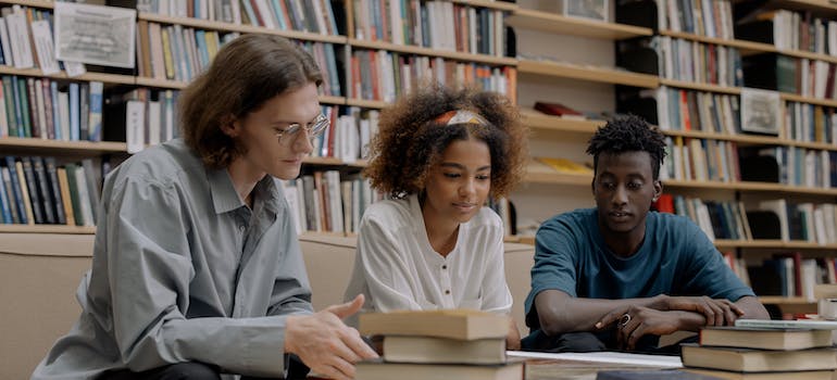 students in a library